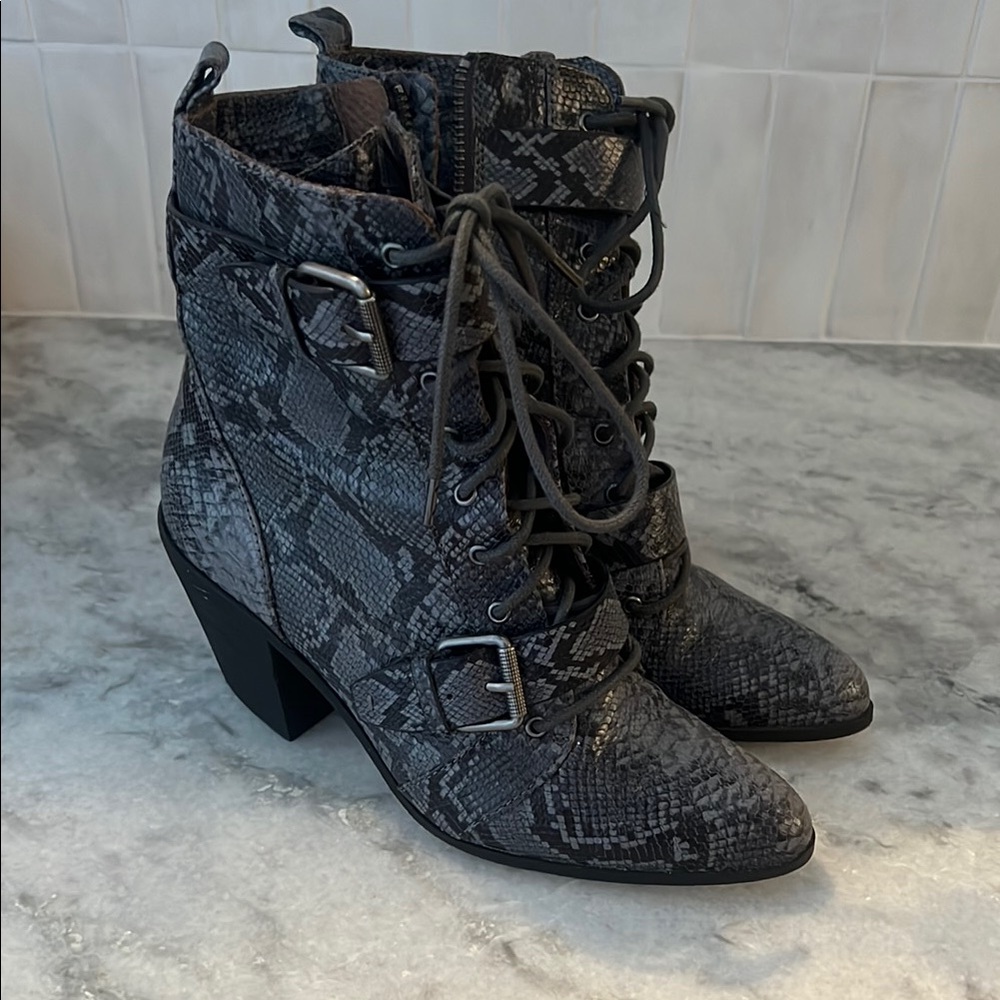 Splendid Snakeskin Lace-Up Ankle Boots